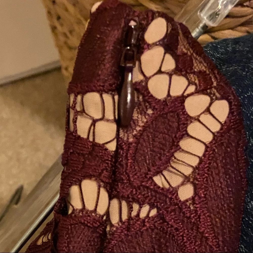 Express Burgundy Lace Overlay Skirt - Picture 8 of 9